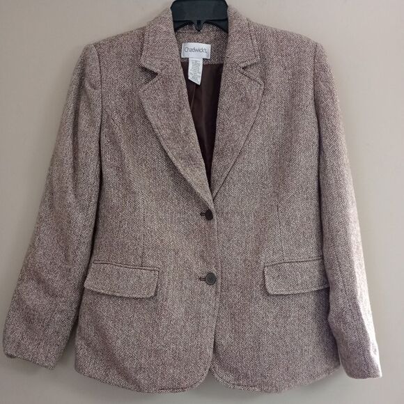 Chadwick's Brown Wool Blend Two Button Blazer Lined Size 8 Petite - Picture 1 of 8